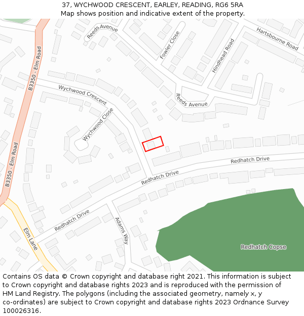 37, WYCHWOOD CRESCENT, EARLEY, READING, RG6 5RA: Location map and indicative extent of plot