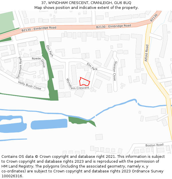 37, WYNDHAM CRESCENT, CRANLEIGH, GU6 8UQ: Location map and indicative extent of plot