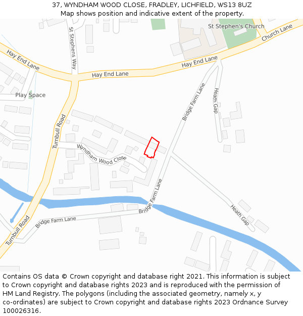 37, WYNDHAM WOOD CLOSE, FRADLEY, LICHFIELD, WS13 8UZ: Location map and indicative extent of plot