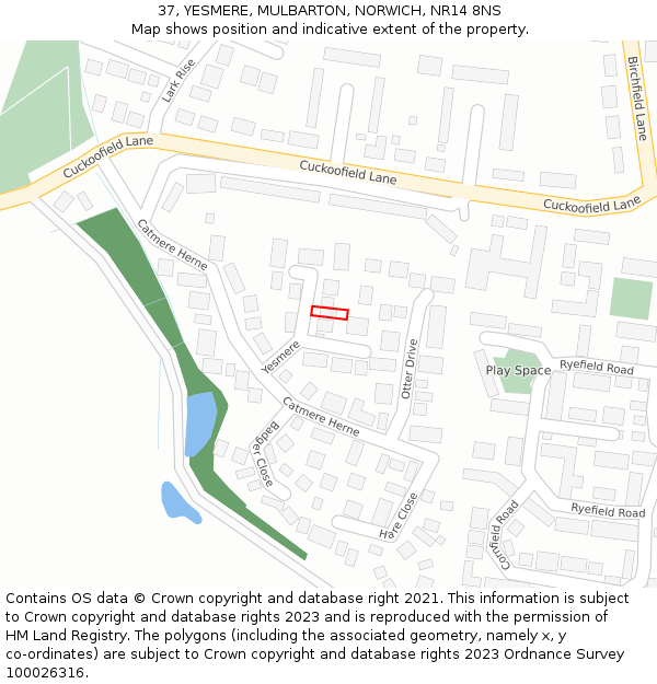 37, YESMERE, MULBARTON, NORWICH, NR14 8NS: Location map and indicative extent of plot