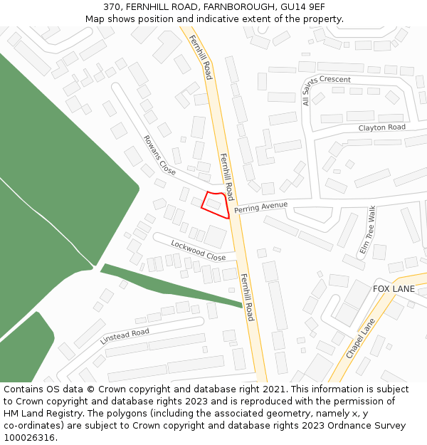 370, FERNHILL ROAD, FARNBOROUGH, GU14 9EF: Location map and indicative extent of plot