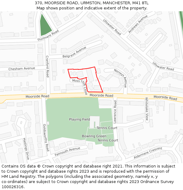 370, MOORSIDE ROAD, URMSTON, MANCHESTER, M41 8TL: Location map and indicative extent of plot