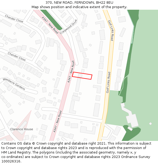 370, NEW ROAD, FERNDOWN, BH22 8EU: Location map and indicative extent of plot