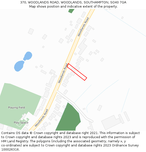 370, WOODLANDS ROAD, WOODLANDS, SOUTHAMPTON, SO40 7GA: Location map and indicative extent of plot