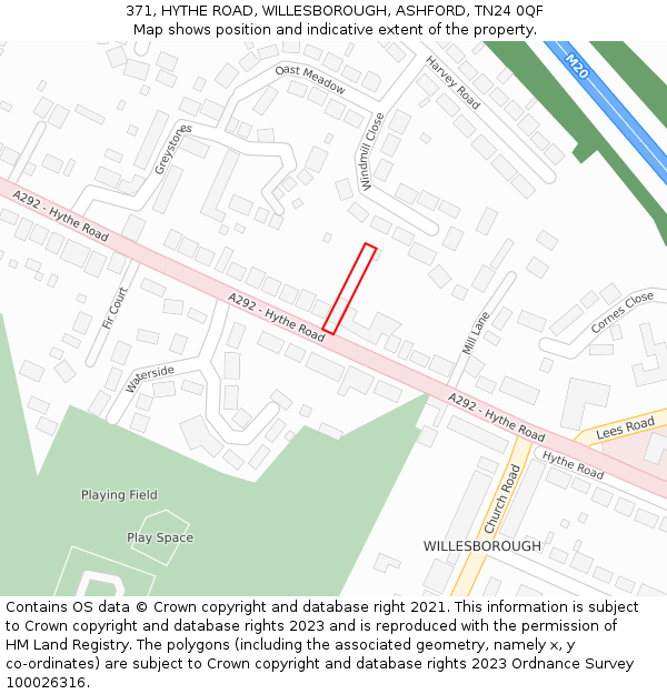 371, HYTHE ROAD, WILLESBOROUGH, ASHFORD, TN24 0QF: Location map and indicative extent of plot