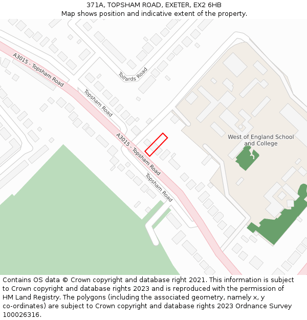 371A, TOPSHAM ROAD, EXETER, EX2 6HB: Location map and indicative extent of plot