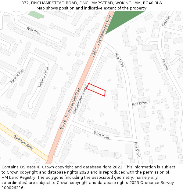 372, FINCHAMPSTEAD ROAD, FINCHAMPSTEAD, WOKINGHAM, RG40 3LA: Location map and indicative extent of plot