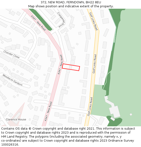 372, NEW ROAD, FERNDOWN, BH22 8EU: Location map and indicative extent of plot