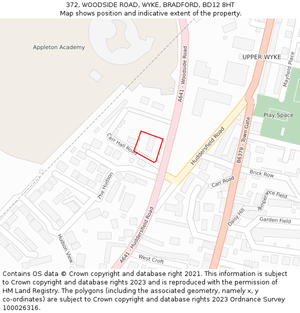 372, WOODSIDE ROAD, WYKE, BRADFORD, BD12 8HT: Location map and indicative extent of plot