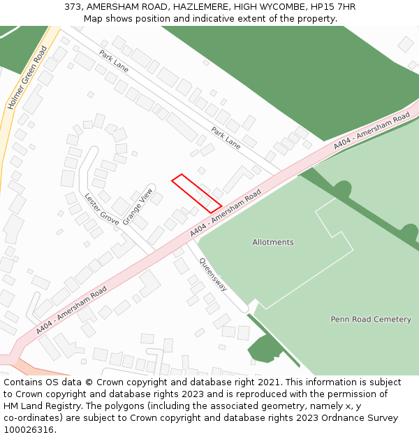 373, AMERSHAM ROAD, HAZLEMERE, HIGH WYCOMBE, HP15 7HR: Location map and indicative extent of plot