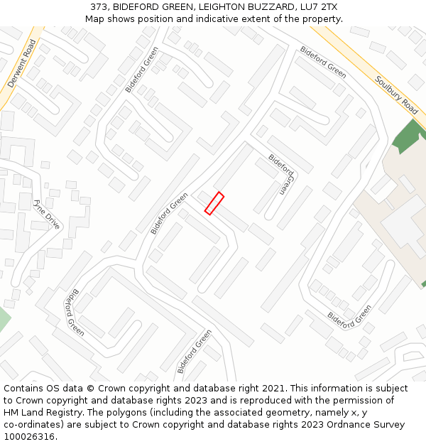 373, BIDEFORD GREEN, LEIGHTON BUZZARD, LU7 2TX: Location map and indicative extent of plot