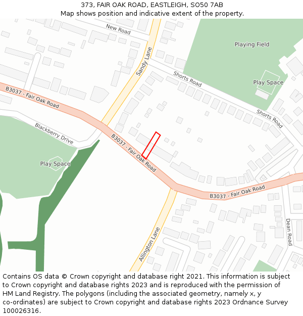 373, FAIR OAK ROAD, EASTLEIGH, SO50 7AB: Location map and indicative extent of plot