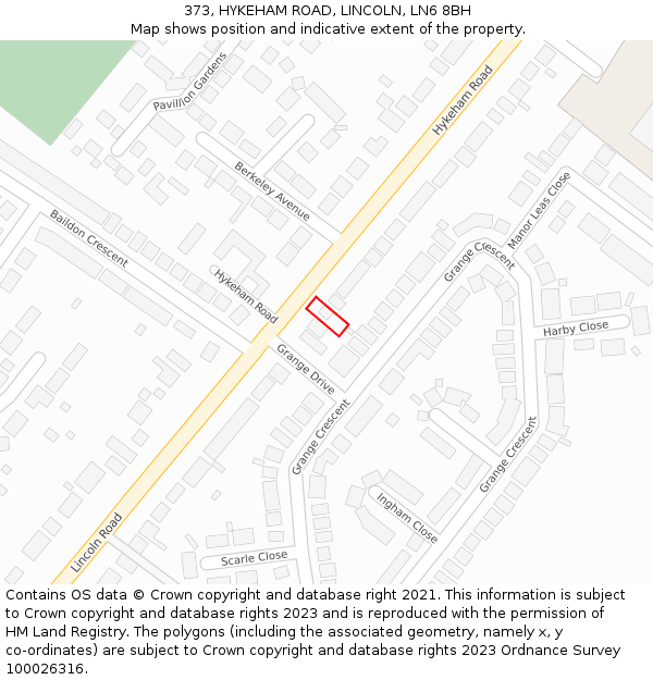 373, HYKEHAM ROAD, LINCOLN, LN6 8BH: Location map and indicative extent of plot