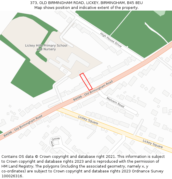 373, OLD BIRMINGHAM ROAD, LICKEY, BIRMINGHAM, B45 8EU: Location map and indicative extent of plot