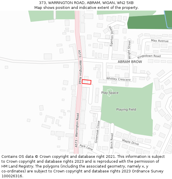 373, WARRINGTON ROAD, ABRAM, WIGAN, WN2 5XB: Location map and indicative extent of plot