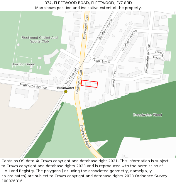 374, FLEETWOOD ROAD, FLEETWOOD, FY7 8BD: Location map and indicative extent of plot