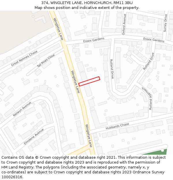374, WINGLETYE LANE, HORNCHURCH, RM11 3BU: Location map and indicative extent of plot