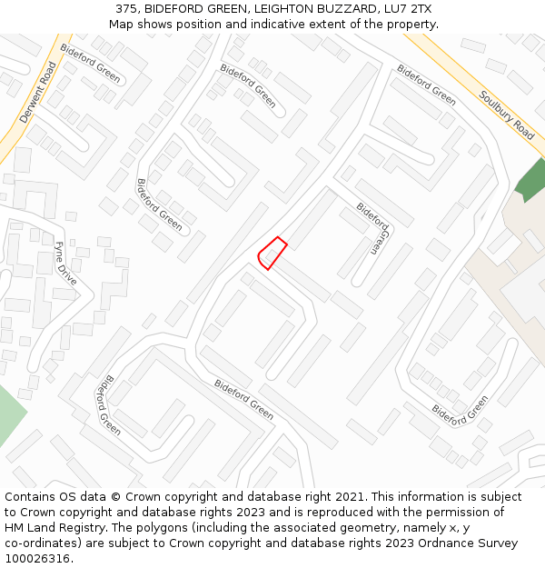 375, BIDEFORD GREEN, LEIGHTON BUZZARD, LU7 2TX: Location map and indicative extent of plot