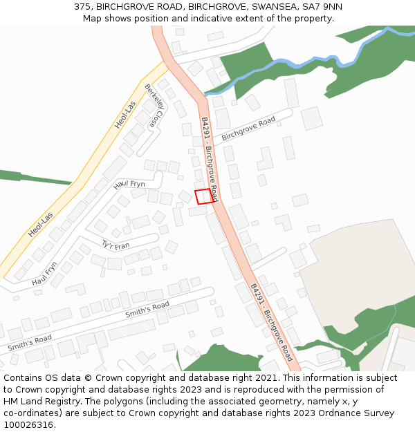 375, BIRCHGROVE ROAD, BIRCHGROVE, SWANSEA, SA7 9NN: Location map and indicative extent of plot