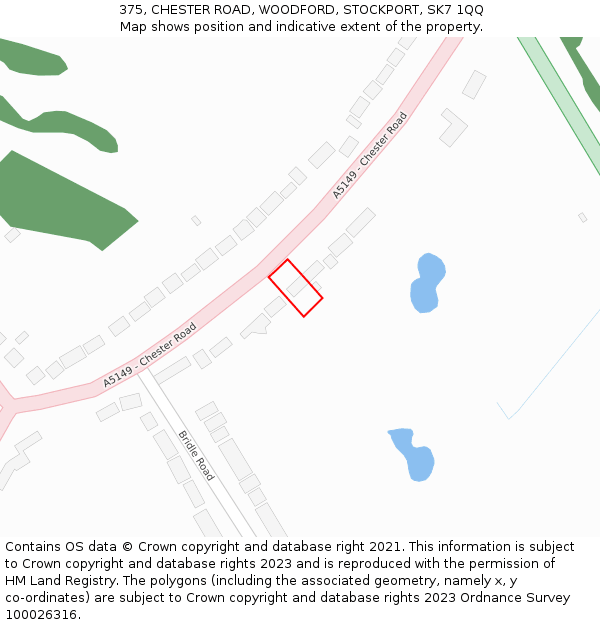 375, CHESTER ROAD, WOODFORD, STOCKPORT, SK7 1QQ: Location map and indicative extent of plot