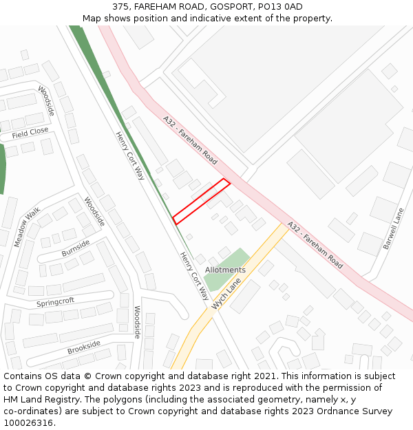 375, FAREHAM ROAD, GOSPORT, PO13 0AD: Location map and indicative extent of plot