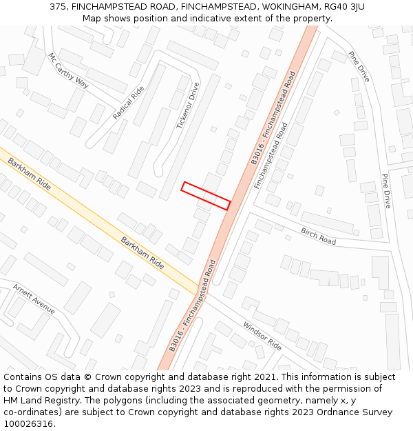 375, FINCHAMPSTEAD ROAD, FINCHAMPSTEAD, WOKINGHAM, RG40 3JU: Location map and indicative extent of plot