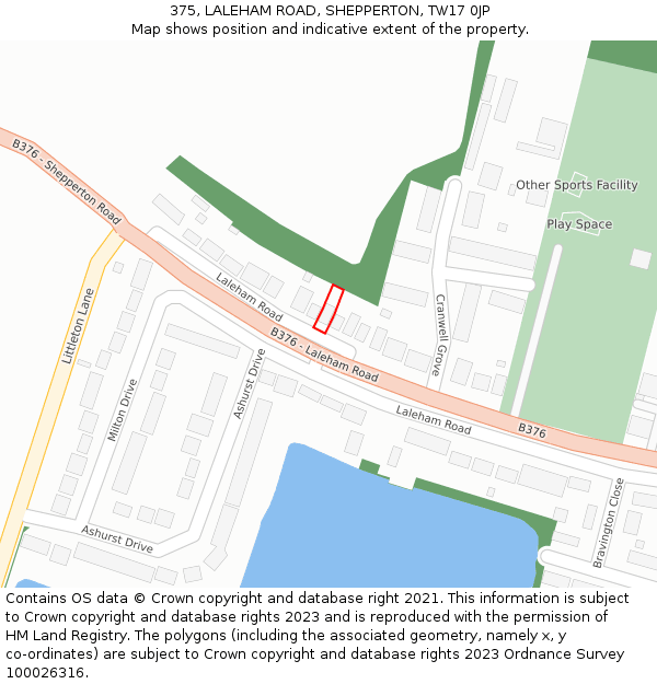 375, LALEHAM ROAD, SHEPPERTON, TW17 0JP: Location map and indicative extent of plot