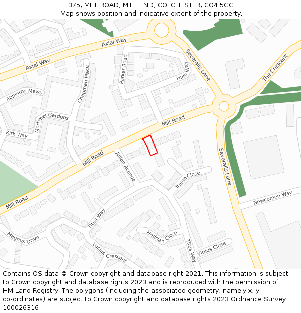 375, MILL ROAD, MILE END, COLCHESTER, CO4 5GG: Location map and indicative extent of plot