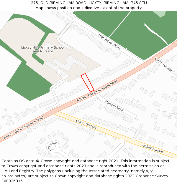 375, OLD BIRMINGHAM ROAD, LICKEY, BIRMINGHAM, B45 8EU: Location map and indicative extent of plot