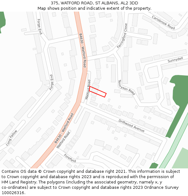 375, WATFORD ROAD, ST ALBANS, AL2 3DD: Location map and indicative extent of plot