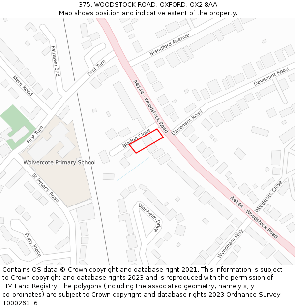 375, WOODSTOCK ROAD, OXFORD, OX2 8AA: Location map and indicative extent of plot