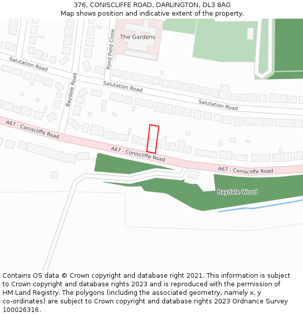 376, CONISCLIFFE ROAD, DARLINGTON, DL3 8AG: Location map and indicative extent of plot