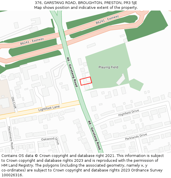 376, GARSTANG ROAD, BROUGHTON, PRESTON, PR3 5JE: Location map and indicative extent of plot