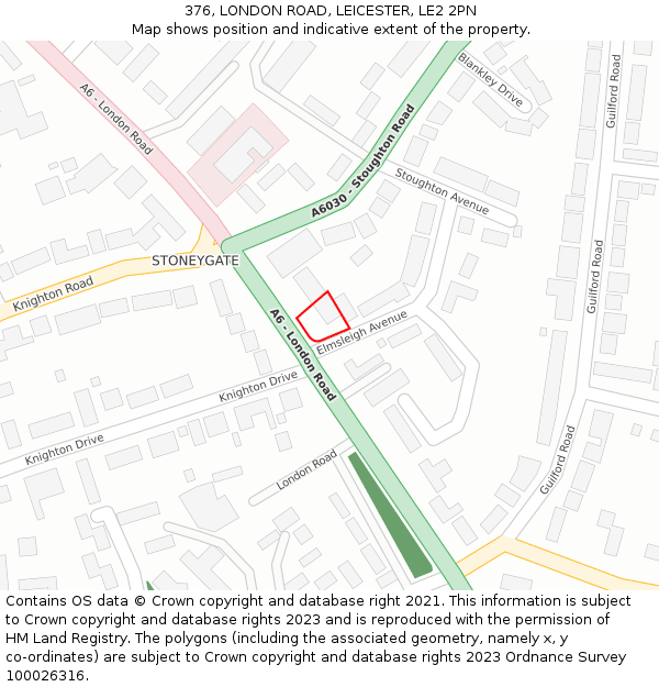 376, LONDON ROAD, LEICESTER, LE2 2PN: Location map and indicative extent of plot