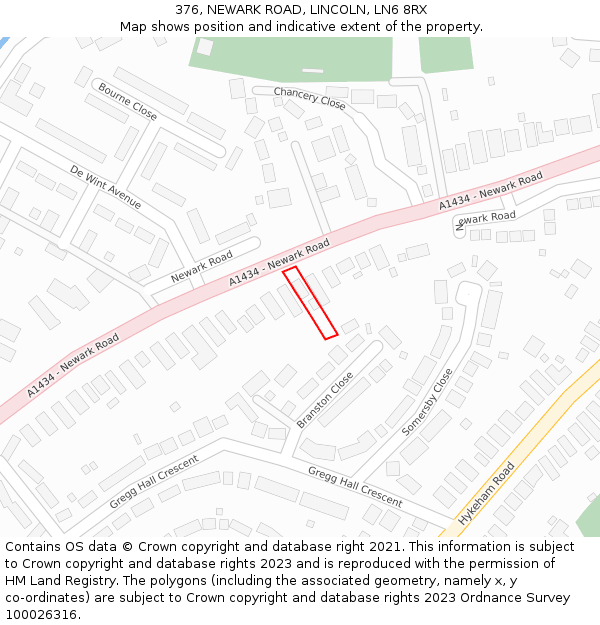 376, NEWARK ROAD, LINCOLN, LN6 8RX: Location map and indicative extent of plot