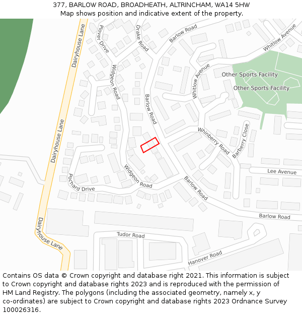 377, BARLOW ROAD, BROADHEATH, ALTRINCHAM, WA14 5HW: Location map and indicative extent of plot