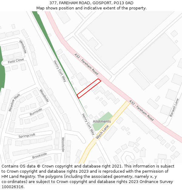 377, FAREHAM ROAD, GOSPORT, PO13 0AD: Location map and indicative extent of plot