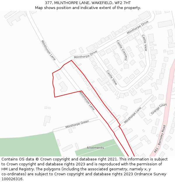 377, MILNTHORPE LANE, WAKEFIELD, WF2 7HT: Location map and indicative extent of plot