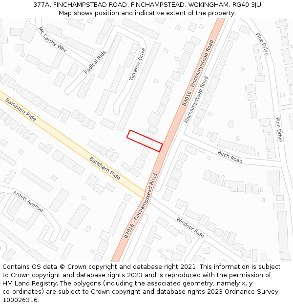 377A, FINCHAMPSTEAD ROAD, FINCHAMPSTEAD, WOKINGHAM, RG40 3JU: Location map and indicative extent of plot