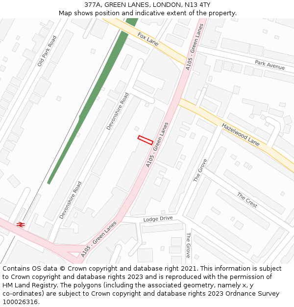 377A, GREEN LANES, LONDON, N13 4TY: Location map and indicative extent of plot