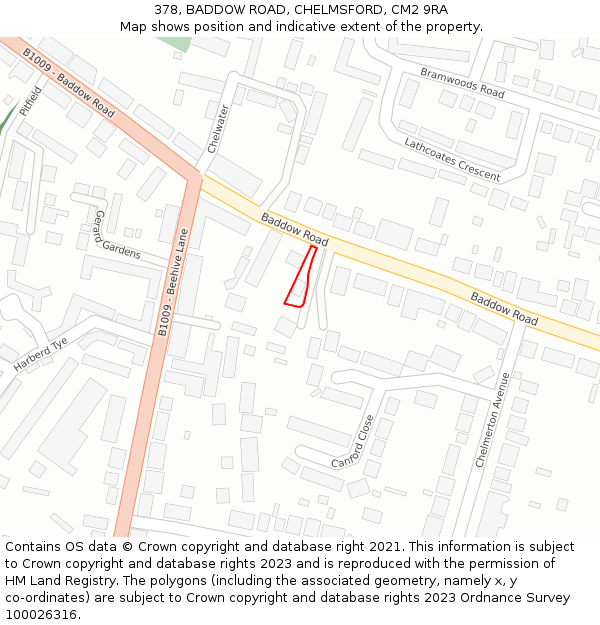 378, BADDOW ROAD, CHELMSFORD, CM2 9RA: Location map and indicative extent of plot