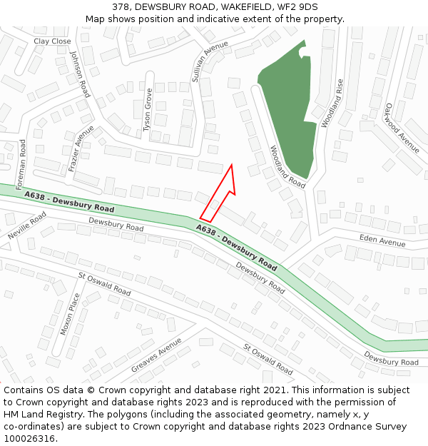 378, DEWSBURY ROAD, WAKEFIELD, WF2 9DS: Location map and indicative extent of plot