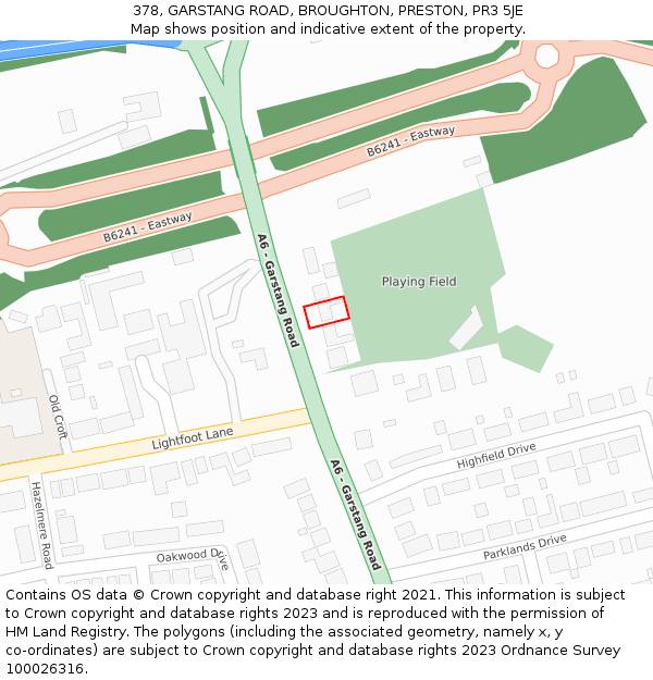 378, GARSTANG ROAD, BROUGHTON, PRESTON, PR3 5JE: Location map and indicative extent of plot