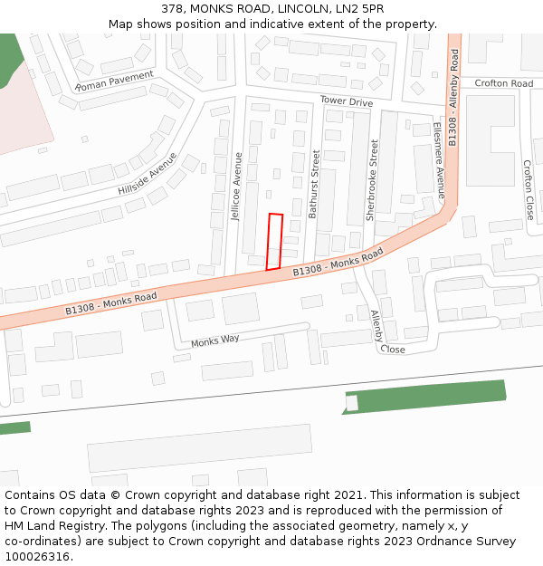 378, MONKS ROAD, LINCOLN, LN2 5PR: Location map and indicative extent of plot