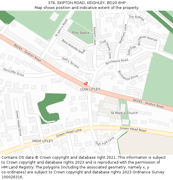 378, SKIPTON ROAD, KEIGHLEY, BD20 6HP: Location map and indicative extent of plot