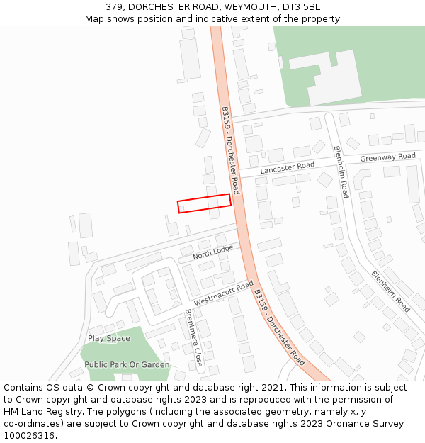 379, DORCHESTER ROAD, WEYMOUTH, DT3 5BL: Location map and indicative extent of plot