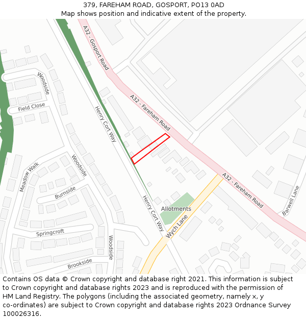 379, FAREHAM ROAD, GOSPORT, PO13 0AD: Location map and indicative extent of plot