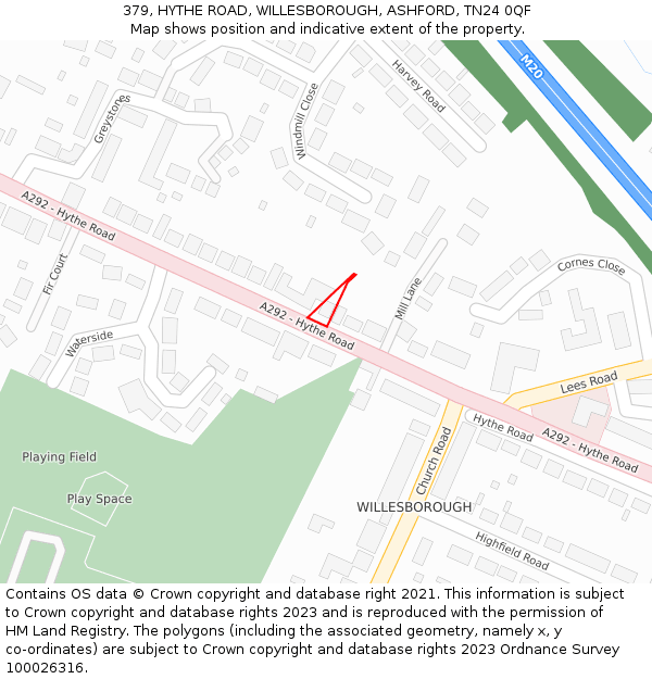 379, HYTHE ROAD, WILLESBOROUGH, ASHFORD, TN24 0QF: Location map and indicative extent of plot