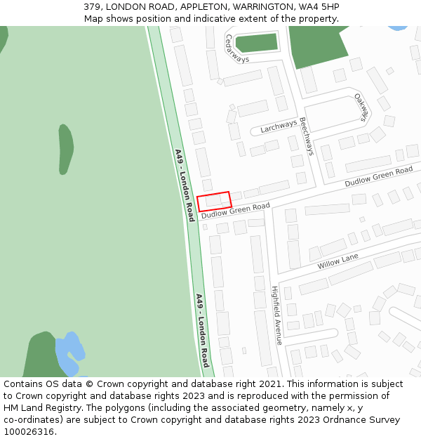 379, LONDON ROAD, APPLETON, WARRINGTON, WA4 5HP: Location map and indicative extent of plot