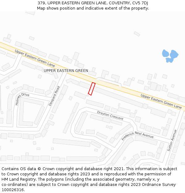 379, UPPER EASTERN GREEN LANE, COVENTRY, CV5 7DJ: Location map and indicative extent of plot